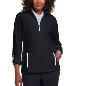 KAREN SCOTT Track Jacket 1X Black French Terry White Trim Full Zip Plus Size Top